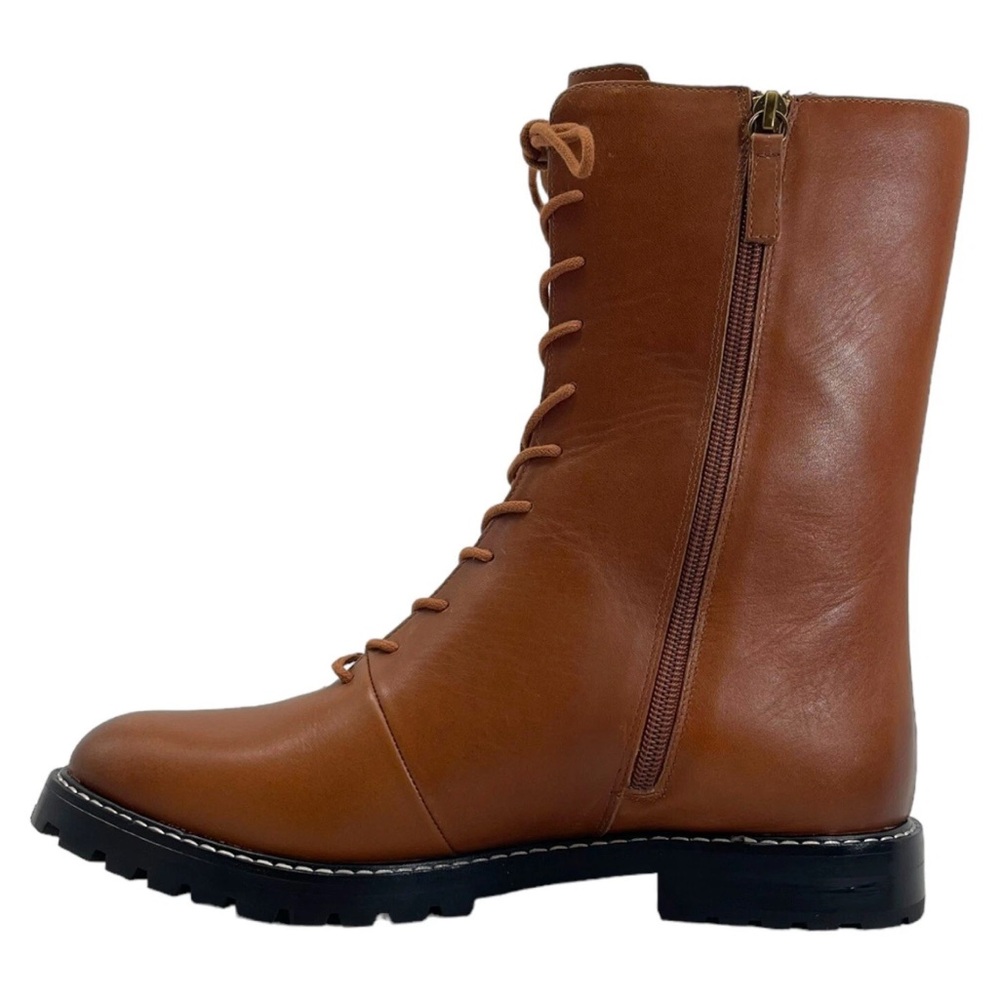J.Crew Gwen Lug Sole Brown Tan Lace Up Leather Zip Up Combat Boots Size 10